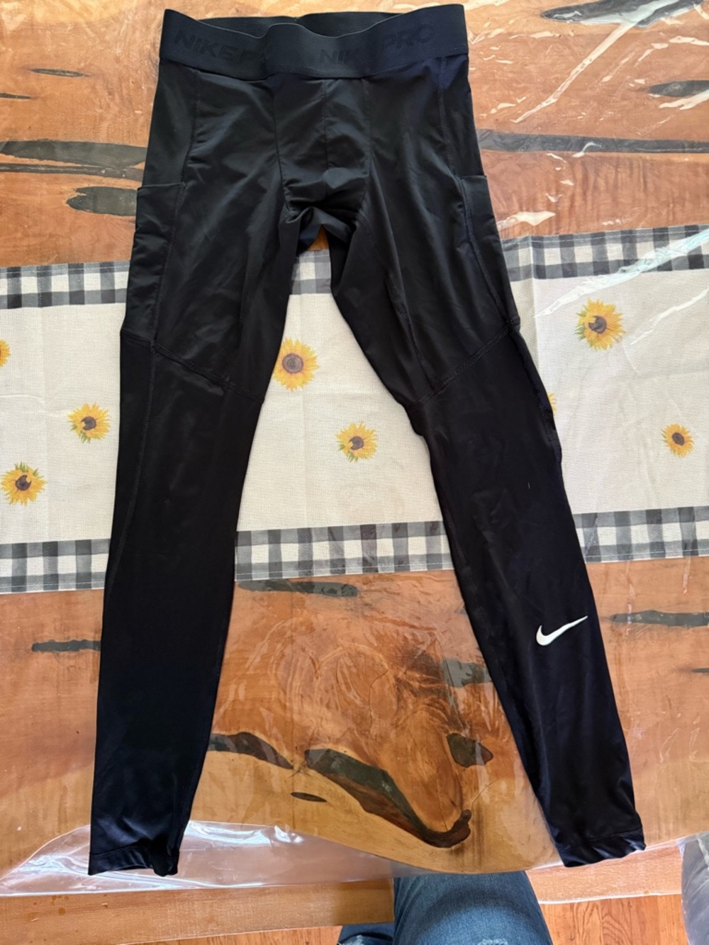 Nike Black Performance Leggings with White Swoosh, size small men’s